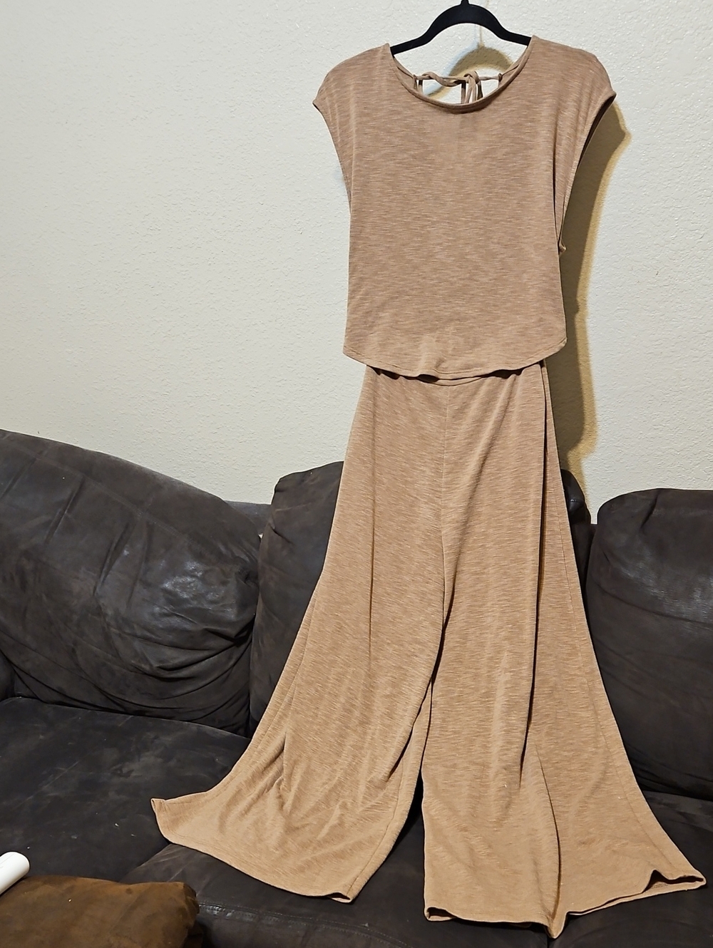 BUCKETLIST Taupe Wide-Leg Jumpsuit with Back Tie Detail